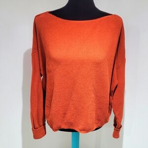 French Connection Women's Cotton Knit Boat Neck Dolman Sweater Small Orange